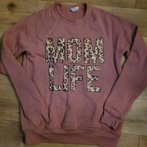 Leopard mom life mauve crew sweatshirt